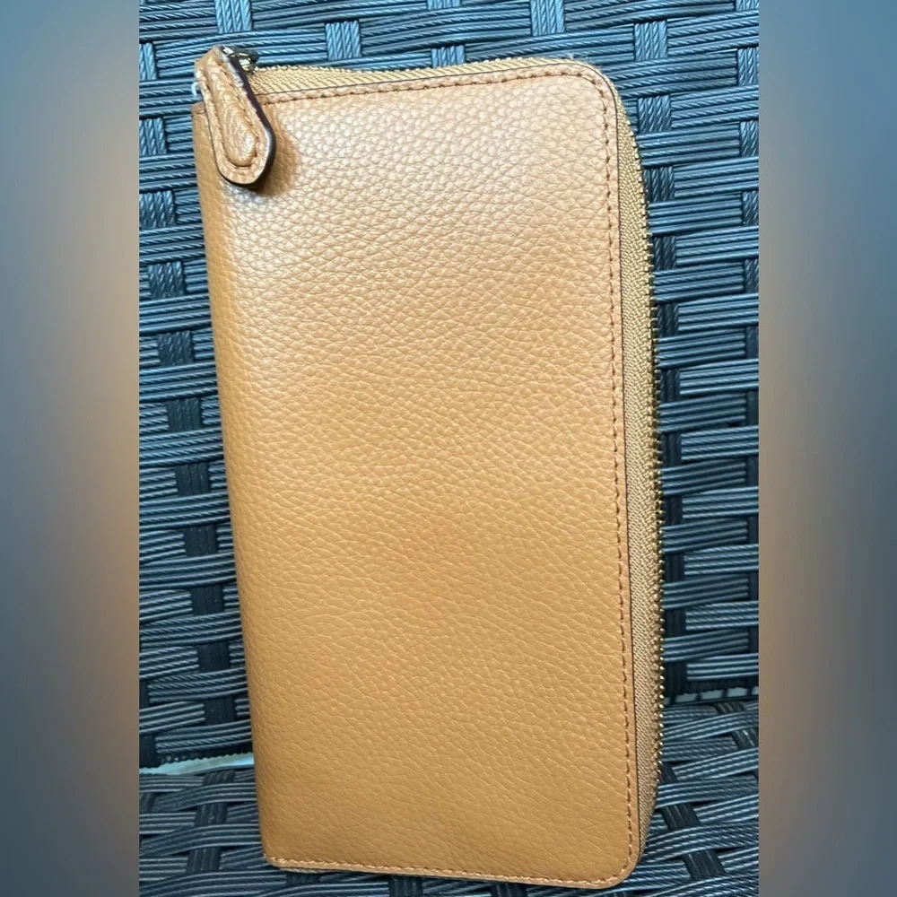 Coach Zip-Around Pebbled Leather Wallet in Tan